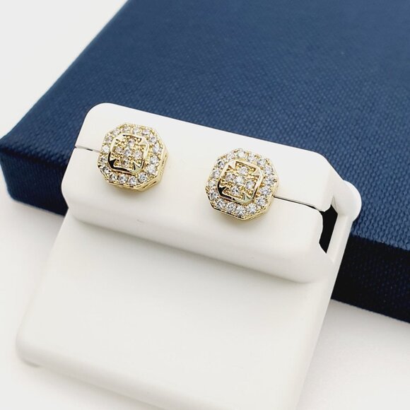14K Gold Plated Cubic Zircon Earrings, INUS1BR319 - Picture 3 of 10